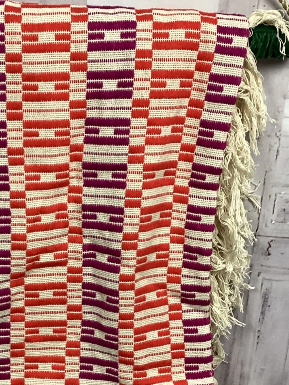 Anthropologie Knit Geo Throw Blanket Purple Red 50x60